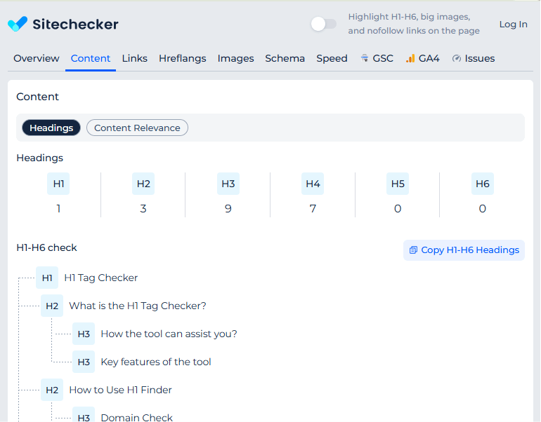 Sitechecker Chrome Extension heading structure
