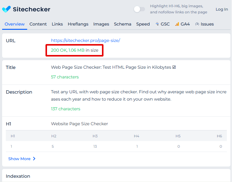 Sitechecker Chrome Extension page size