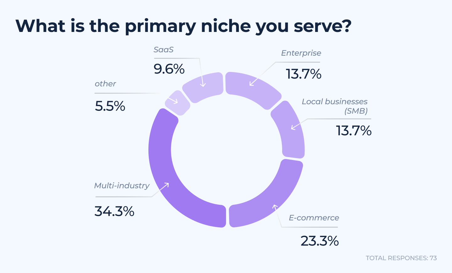 Primary niches served by SEO agencies with multi-industry at 34.3%