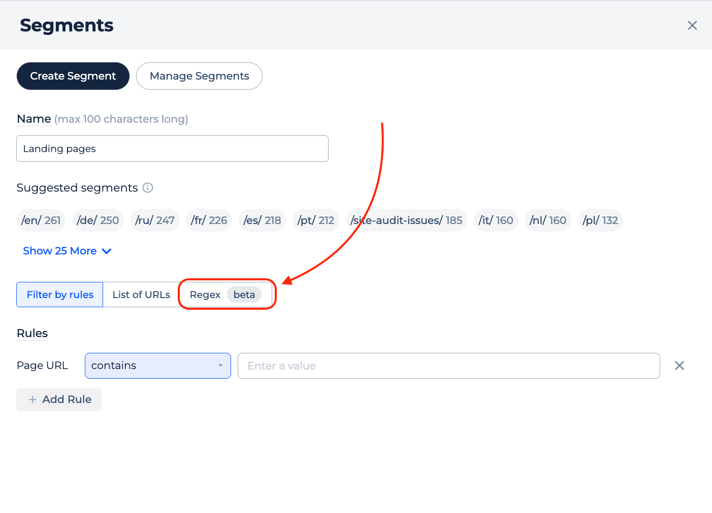 Regex segment creation