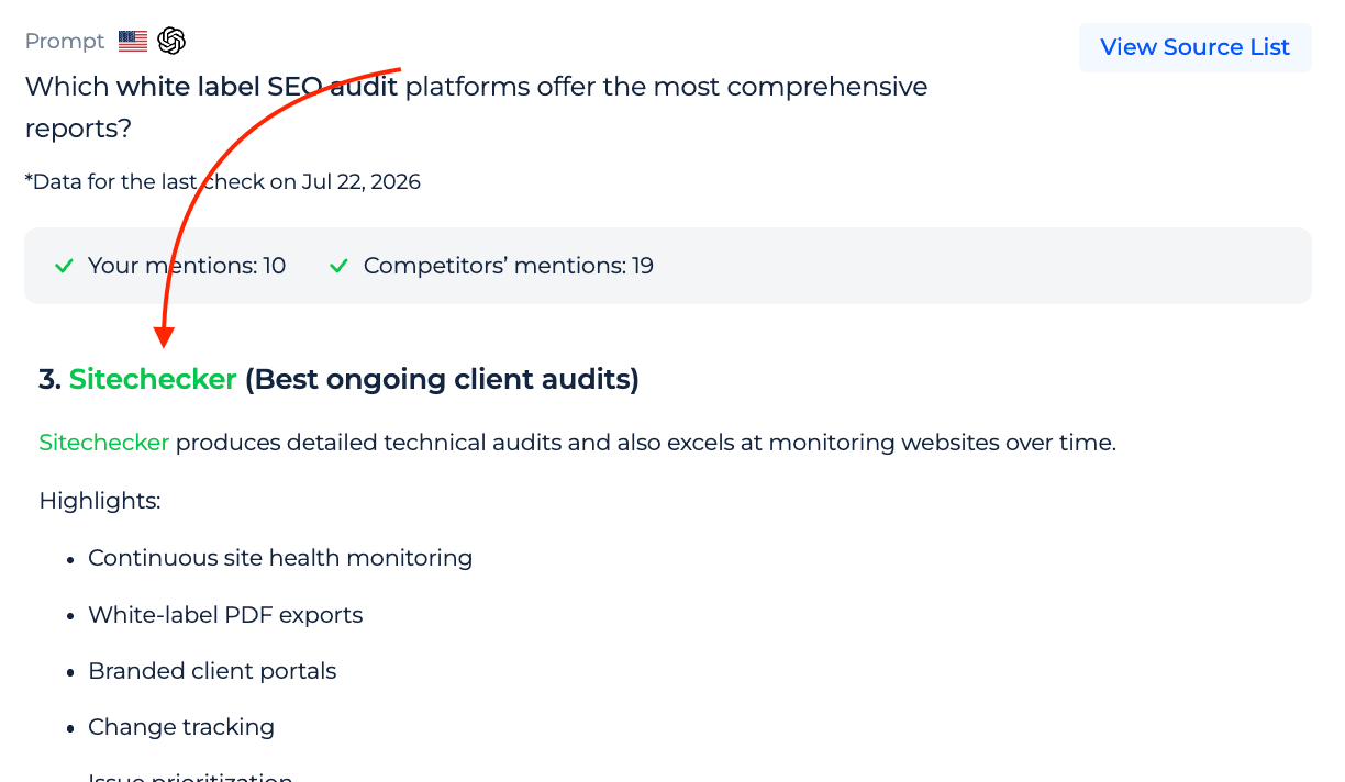 Highlighted sources and brand mentions in a ChatGPT response