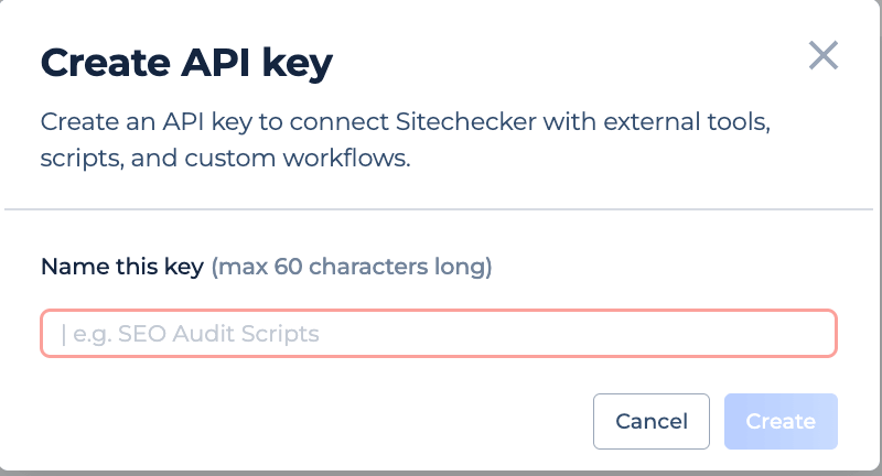 API keys management screen in Sitechecker account settings