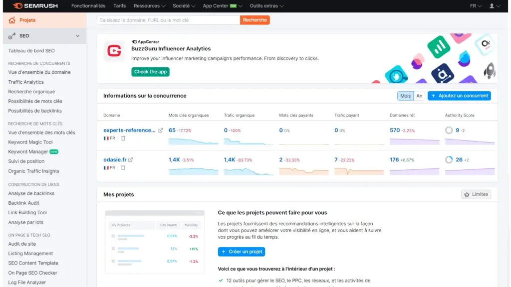 Semrush SEO toolkit dashboard